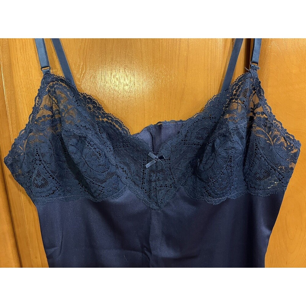 HOLLYWOOD VASSARETTE Vintage Slip Dress 36 Blue Lace Nylon Tricot Coquette - Picture 5 of 15